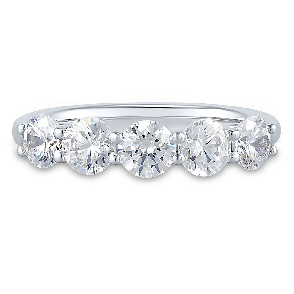 4MM Lab Grown Diamond Round DEF VVS Starsgem Haft Five Stone 10K 14K 18K Solid Gold Wedding Band Eternity Diamond Ring
