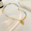 Colorful Beaded Pearl Heart Pendant Necklace Fashion Jewelry 2025 Bohemian Style Titanium Steel Gold-plated Necklace