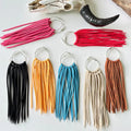 Western Cowboy Tassel Large Hoop Earrings Ethnic Solid Color Long Strip Leather Dangle Earrings Wholesale