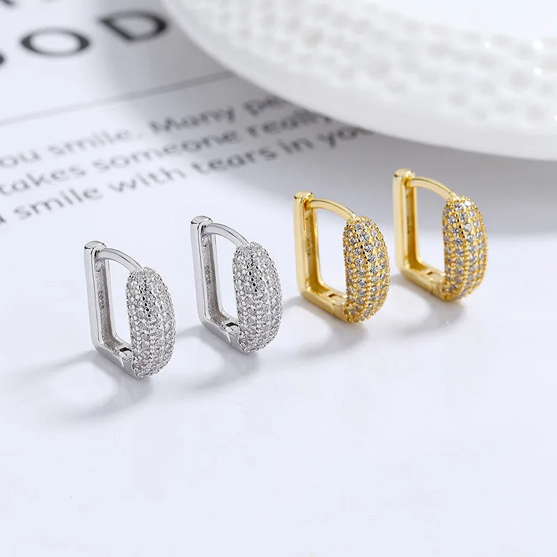 Fine Jewelry 925 Sterling Silver Statement Earrings Full Diamond Zircon Gold Plated Hoop Earrings Women