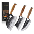 3pcs Stainless Steel Kitchen Butcher Knife Set with Luxury Wooden Handle