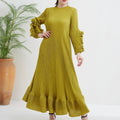 Miyake Casual Pleated Dress Women Long Sleeve Solid Color High Quantity Custom OEM Spandex Silhouette Anti Rayon Long Dresses