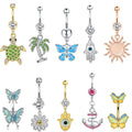 Stainless Steel Piercing Jewelry Turtle Butterfly Belly Button Studs Multi-color Zirconia Belly Button Ring Gifts for Women
