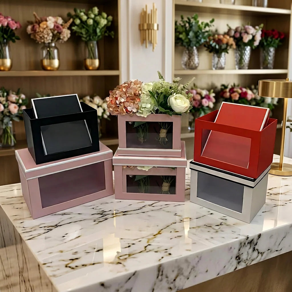 Creative Rectangular Transparent PVC Window Gift Box 3-piece Solid Color Gift Packaging Box Rectangular Flower Box