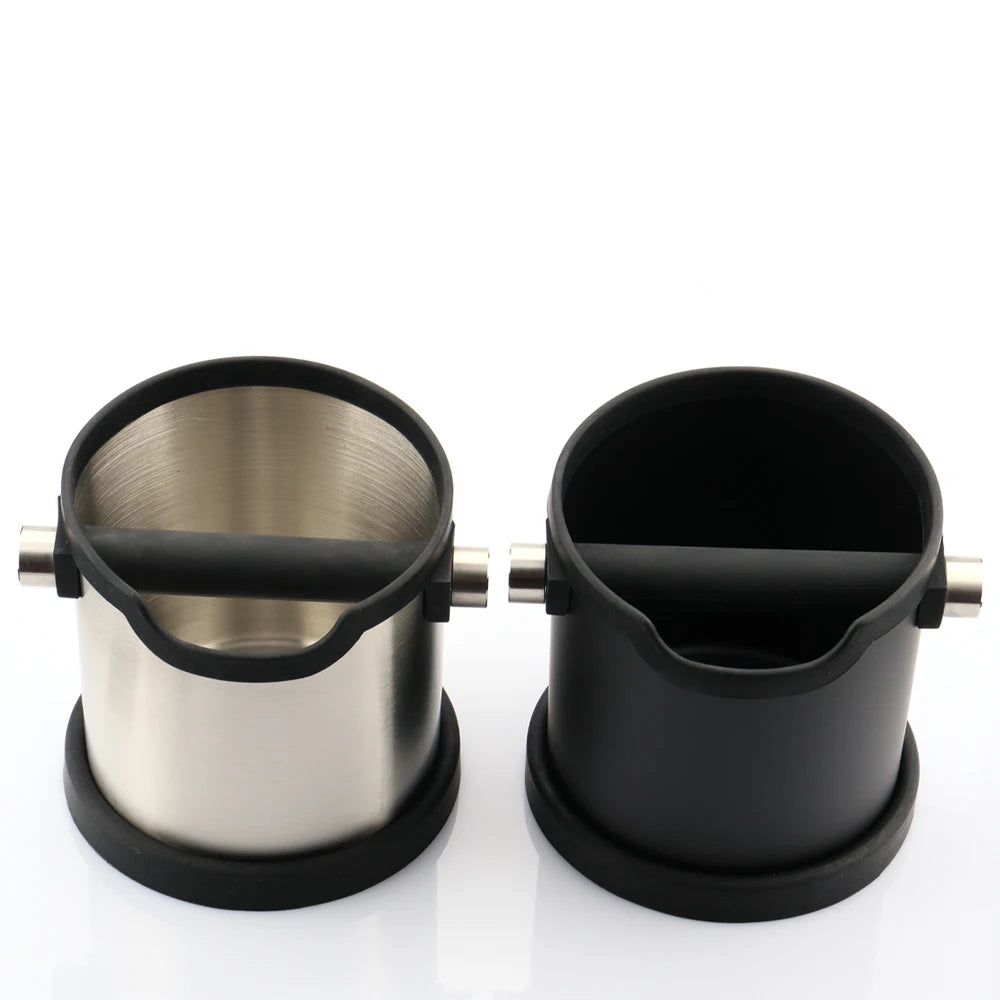 Black/Silver Coffee Waste Box Knock Bin Silicone Case Stainless Steel Round Espresso Coffee Knock Box