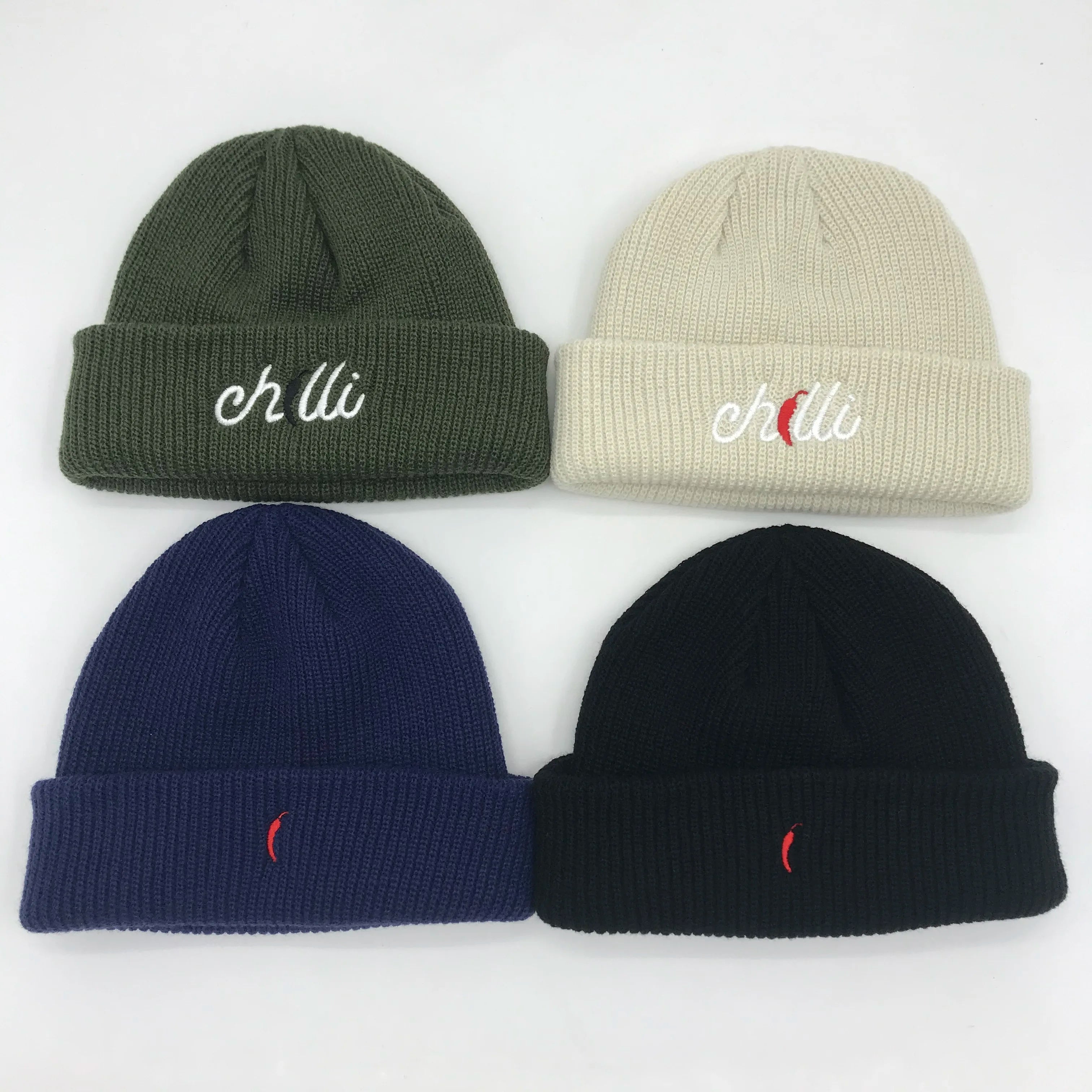 New Arrival Thick Fleece Wholesale Custom Knitted Winter Ski Acrylic Embroidered Logo Outdoor Unisex Cuffed Beanie Hats