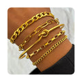 5 Pcs/set Waterproof 18K Gold Plated Bracelet Stainless Steel Link Chain Multi Layer Stackable Bracelet Set Jewelry for Women