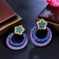 Double Round Drop Micro Inlay Blue Purple Cubic Zircon Crystal Luxury Party Wedding Dangle Earring for Women Bridesmaid Jewelry