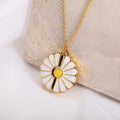 Openable White Daisy Pendant Necklace 18K Gold Plated Link Chain Not Fade DIY Letter Stainless Steel for Women Men Jewelry Gift