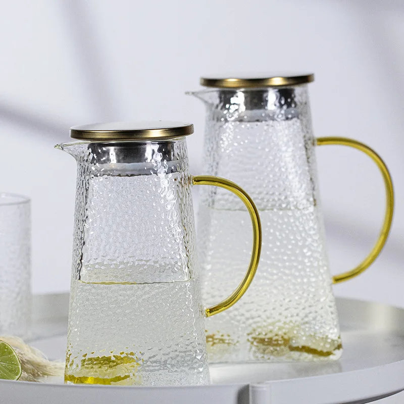 Wholesale Large Capacity Transparent Hammer Grain Borosilicate Glass Kettle Water Carafe Pitcher