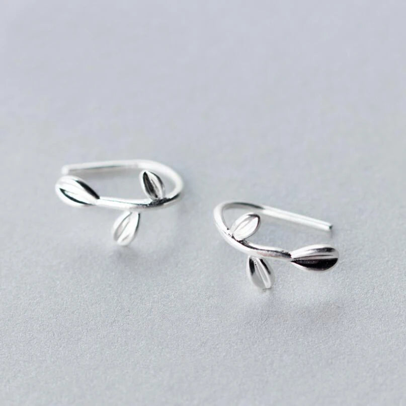 Minimalist 925 Silver Branch Cartilage Earrings No Piercing Hoop Earrings Ear Cuff  Dainy Cartilage Hoop Leaf Ear Clip