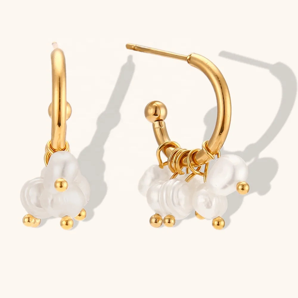 Dingran Wholesale Baroque Pearl Hoop Earrings Stainless Steel Earring Jewelry for Women