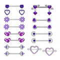Stainless Steel Body Accessories Purple Straight Heart Breast Ring Flower Pendant Body Chain Breast Nail Piercing Accessories MegaBDM