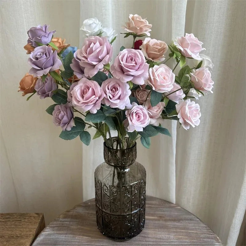 CM-TH1304 Dalian Chermy Flower Purple Pink 6 Heads Rose Floral Arrangement for Wedding