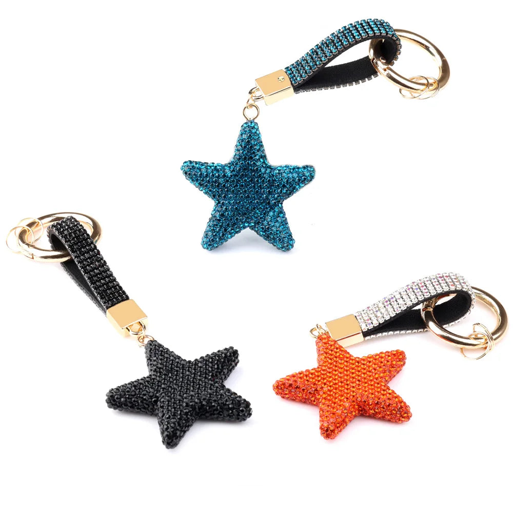 Fashion Crystal Rhinestone Star Pendant Keychain for Women