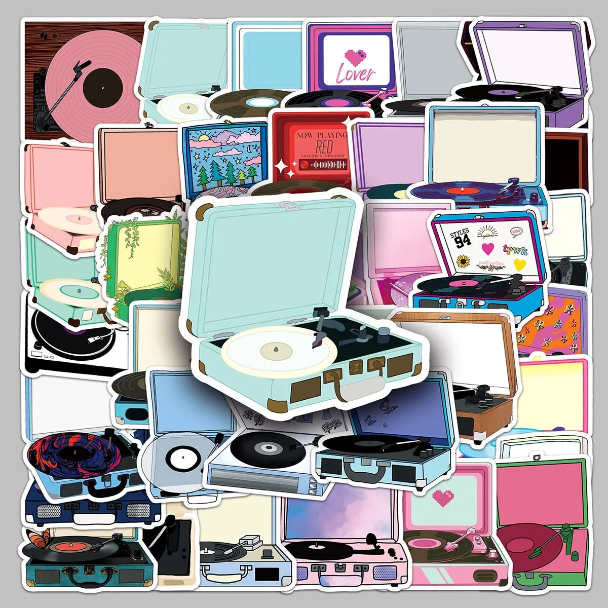 50PCS Factory Wholesale Custom PVC Printed Record Player Stickers for Desktop & TV