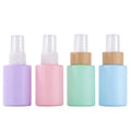 Wholesale Pastel pink Blue Purple Green Flat Shoulder Round Shape Bamboo Luxury Face Empty  Fine Glass Mist Spray Bottle 30ml