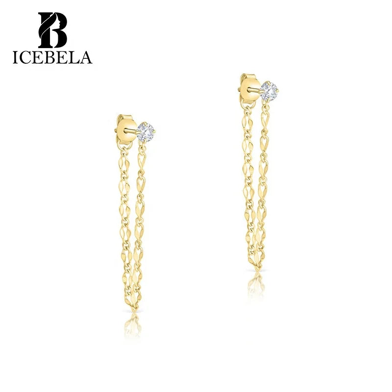 Wholesale 925 Silver Fine Jewelry Piercing Jewelry Earrings Minimalist Wire Zircon Tassel Stud Earring for Girls