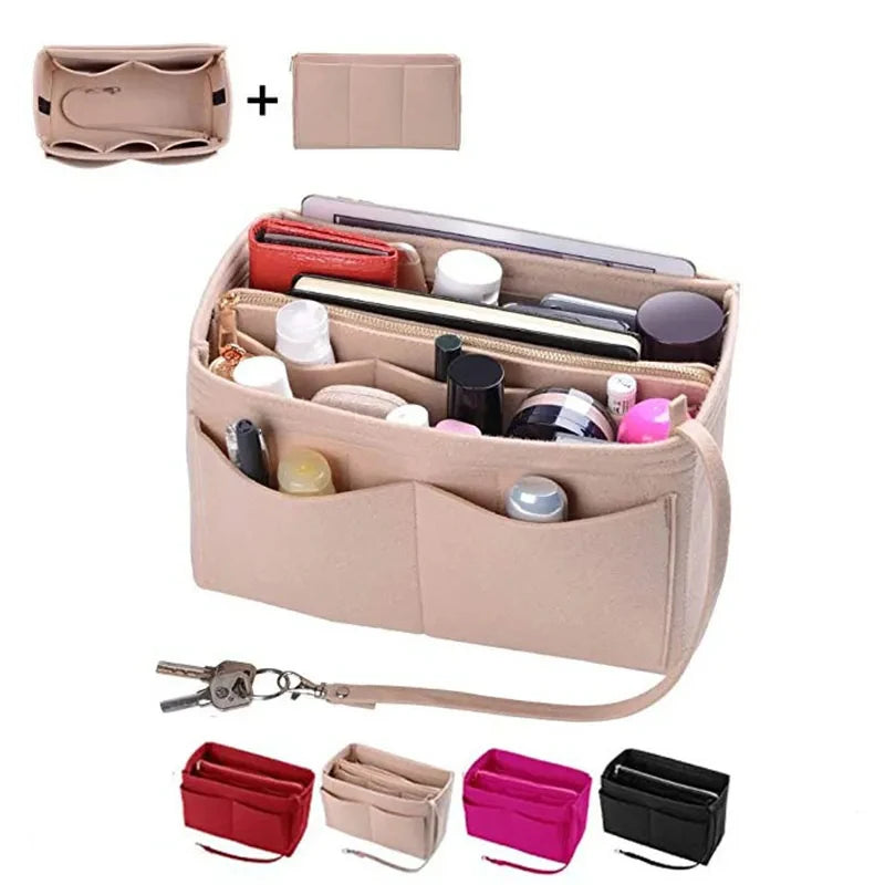 Large Fashion Makeup Organizer Felt Insert Bag Zipper Closure Letter for Handbag Travel Inner Purse Portable Cosmetic Bags