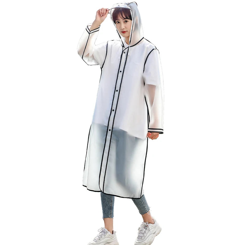 EVA Rainwear Women Men Transparent Hoods Sleeves Reusable Rain Gear Jacket Lightweight Outdoor Raincoat Waterproof