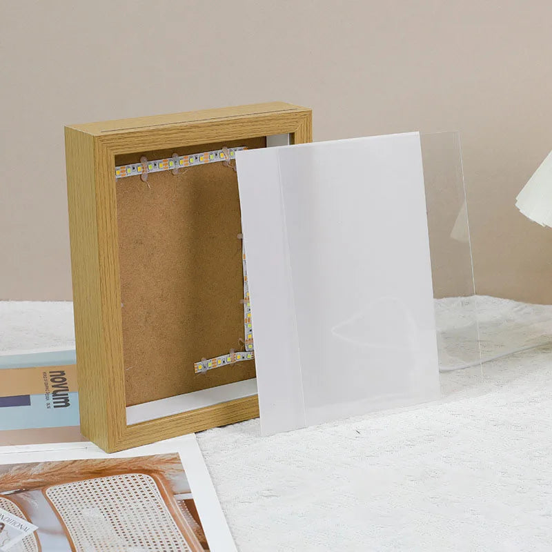 Solid Art Wood Custom Photo Desk Mounted Picture Frame Modern Design LED Night Light USB Powered Acrylic Material for Home Decor