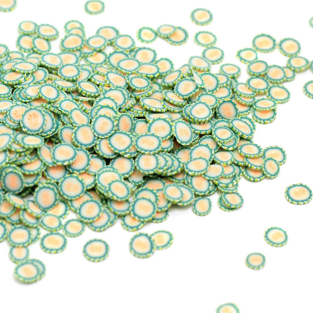 500g Summer Cooked Green Vegetable Slices Miniature Polymer Clay Cucumber Slices Sprinkles for Slime and Nail Art