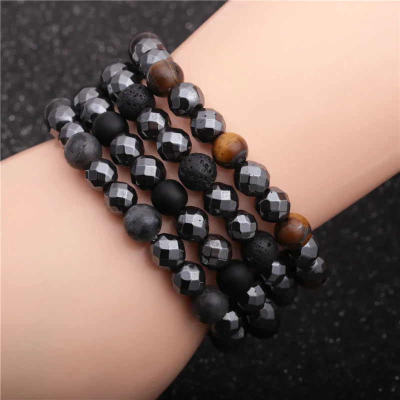 Fashion Healing Crystal Obsidian Natural Elastic Bracelet Unisex Gemstone Natural Bead Bracelet for Men
