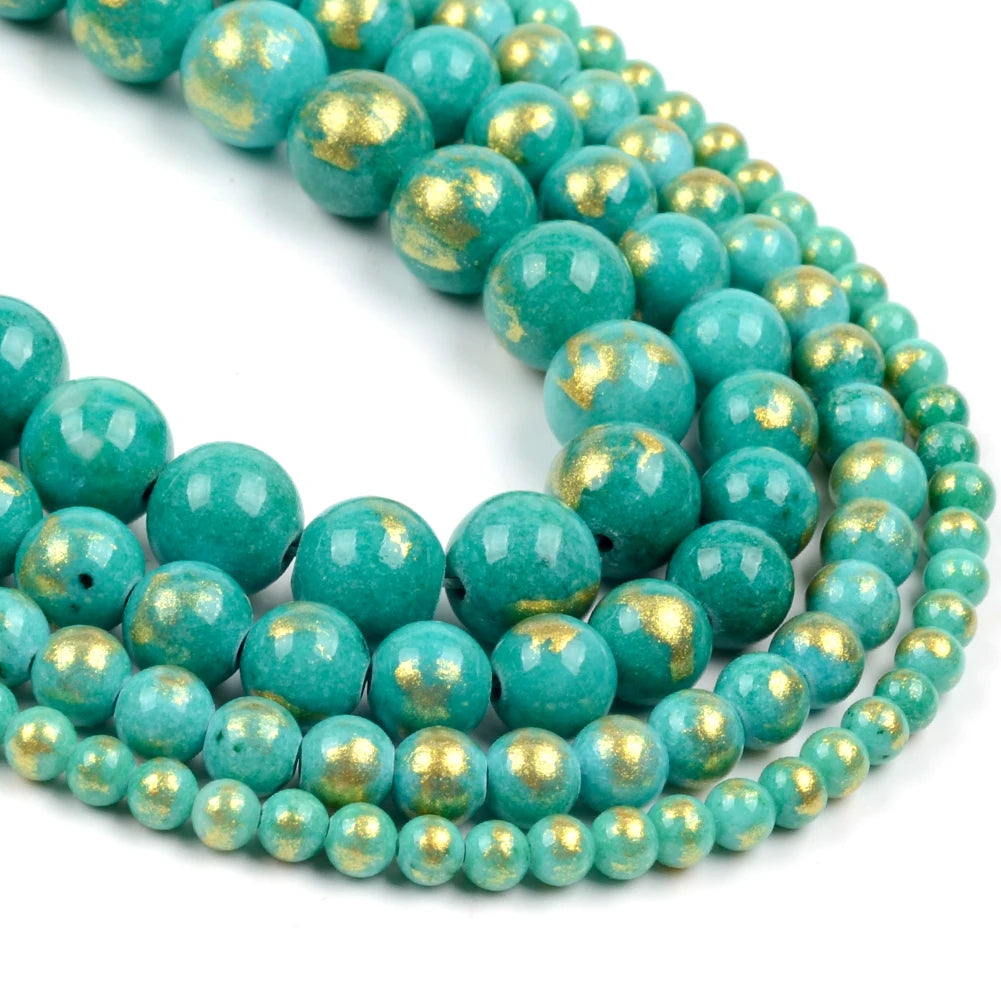 Wholesale Natural Stone Black/Pink/Yellow/Purple/Green/Blue Gold Color Jades Round Loose Beads for Jewelry Making