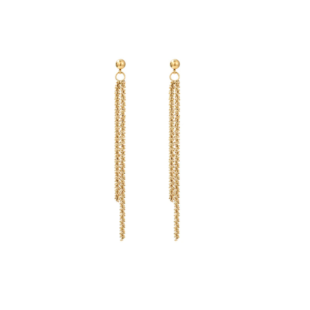 INS Stainless Steel 14K Gold Plated Shiny Tassel Cauliflower Chain Earrings Titanium Steel Gypsophila Chain Drop Earring Jewelry