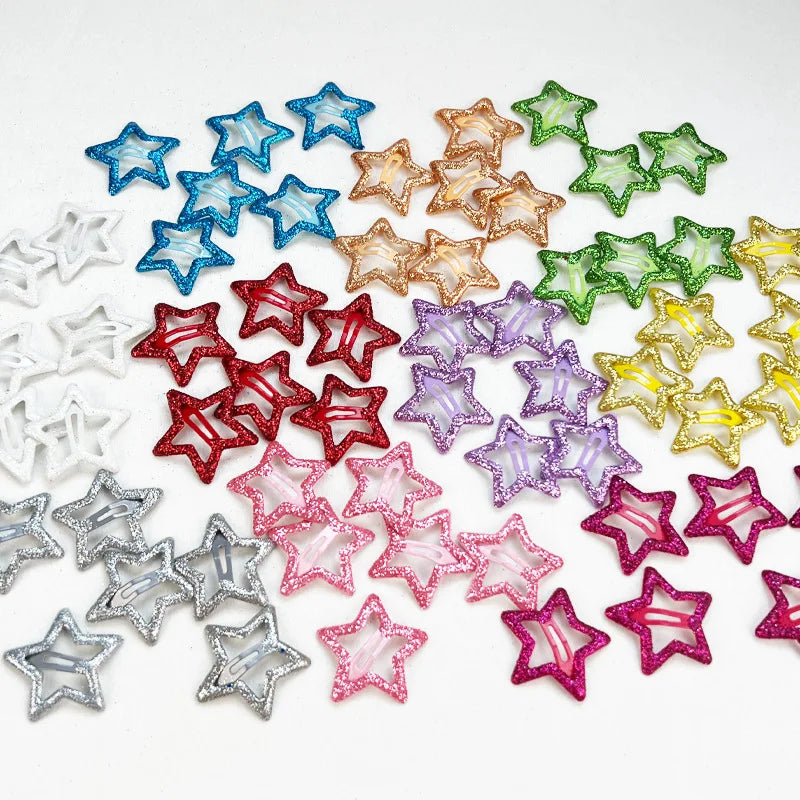 3cm Star Glitter Hairpin for Girls Bling Bling Powder Metal Snap Hair Clips Side Hair Barrettes for Womens