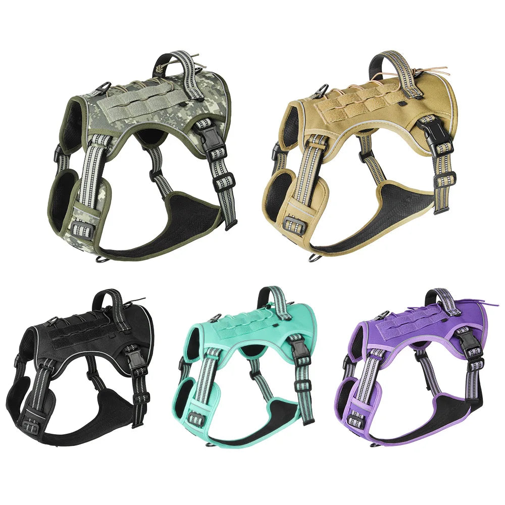 Multicolor Tactical Dog Harness Reflective Adjustable No Pull Vest for Medium Large Dogs Outdoor Walking Training Escape Proof