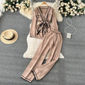 Women's Sets Winter Full Sleeve Color Blocking Knitwear Casual Knitting Two Piece Set Clothing Wholesale