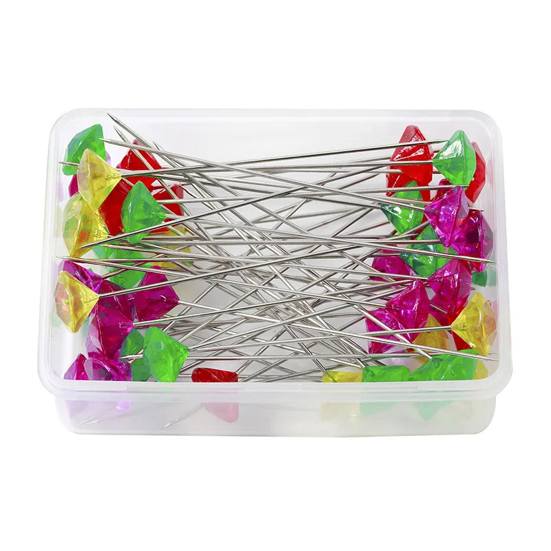 100pcs Packing Crystal Diamond Head Straight Quilting Sewing Pins for Dressmaker Jewelry