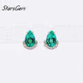 Lab Grown Emerald Stud Earrings Columbiapear Emerald Solid Gold Earring 0.8ct Lab Emerald Gemstones Earrings Stud