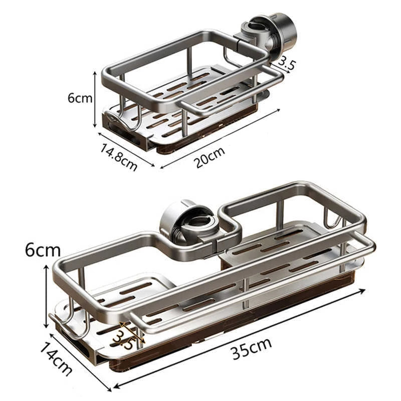 Punch Free Aluminum Alloy Faucet Storage Rack Kitchen Sink Shelf Rag Drain Rack Kitchen Hooks Organizer Faucet Soap Sponge Rack