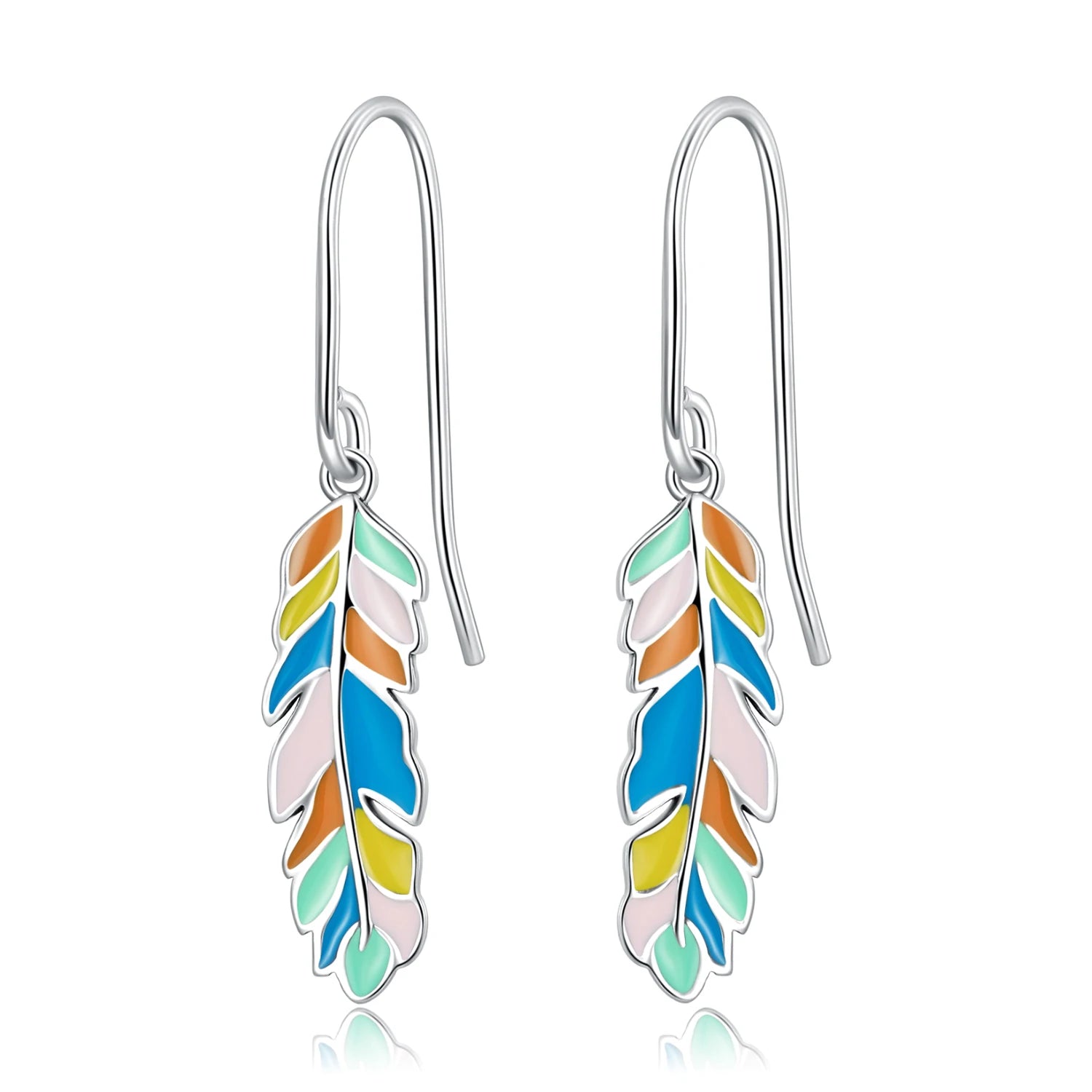 Factory Wholesale Enamel Pendant Women Earrings 925 Sterling Silver Colorful Peacock Feather Pendant Earrings for Women