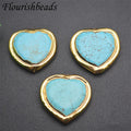 Wholesale Gold Plated Big Size Synthetic Heart Turquoise Stone Beads for DIY Fashion Woman Jewelry Bracelet Making