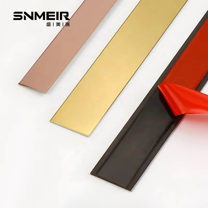 Golden Stainless Steel Strip Flat Self-adhesive Tile Trim Mirror Oem Backed Stainless Steel Strip