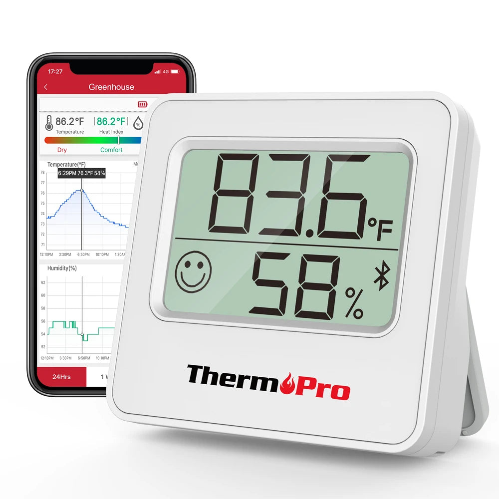 ThermoPro TP357 Bluetooth Indoor Thermometer Hygrometer Digital Temperature Humidity Monitor for Home Room Greenhouse MegaBDM