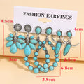 Vintage Western Turquoise Cluster 3 Pairs Set Bohemia  Hoop Earrings Set for Woman