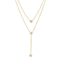 PVD 18k Gold Plated Stainless Steel Drop Diamond Double Layers Chain Y Shaped Form Necklace for Women