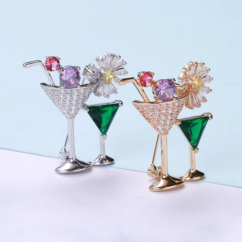 Jachon Cocktail Glass Micro-Set Zircon Trend Clothing angel brooch pins sorority brooch