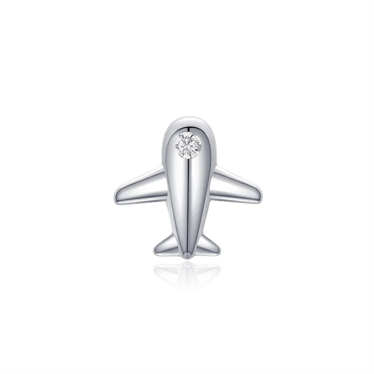 Cute Mini 925 Sterling Silver Micro Inlay CZ Diamond Airplane Plane Stud Earring for Women