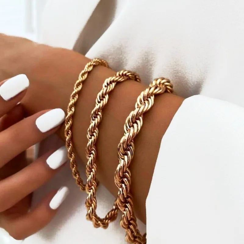 Hiphop Men Chain Bracelet Stainless Steel Miami Cuban Link 5mm Rope Chain 18k Gold Wheat Link Chain Herringbone Bracelet