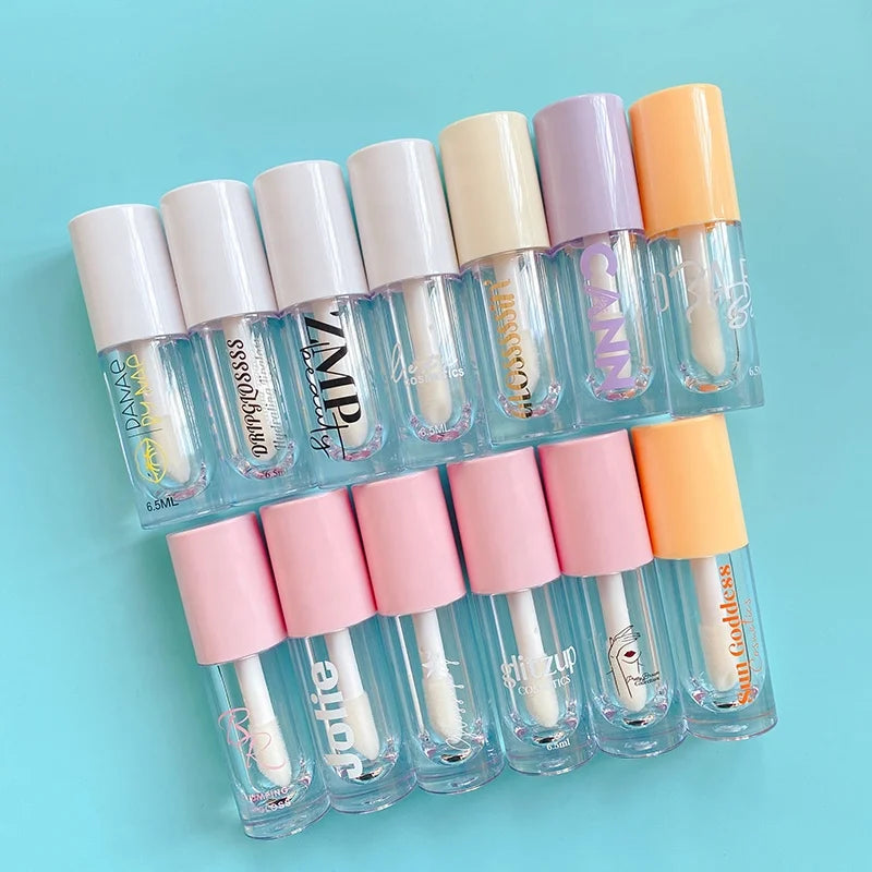 LZ Pack MOQ 100pcs Yellow Cream Purple Black White Pink Big Wand Lip Gloss Tubes 6.5ML Lip Gloss Bottles With Custom Logo