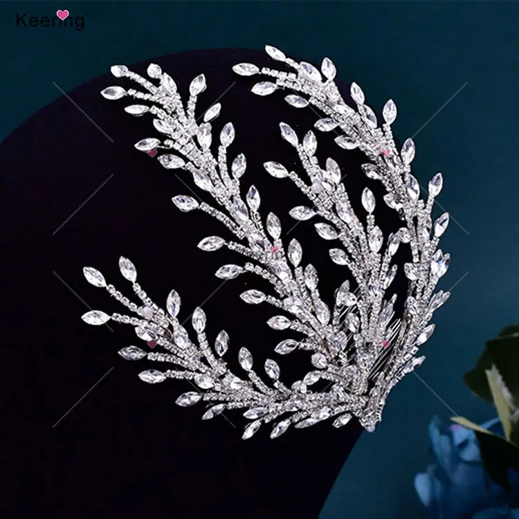 Custom Handmade Silver Crystal Wedding Hair Accessories Rhinestone Applique for Women's Dresses Prom  WHD-090