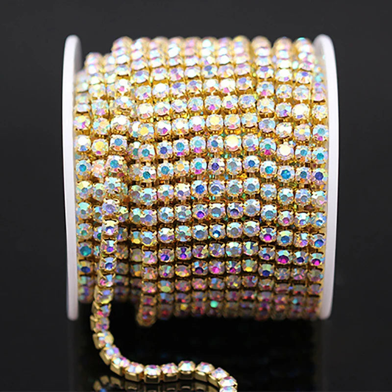 Wholesale Crystal AB Roll Rhinestone Cup Chain Trims Close Strass Rhinestone Jewelry Cup Chain