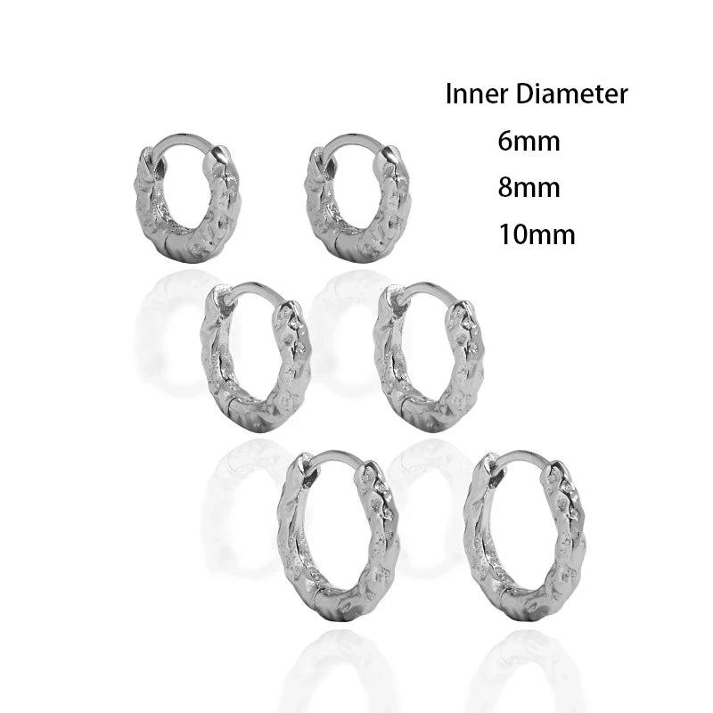 WMEB133 Simple Design 925 Sterling Silver Hoop Earrings Trendy Irregular Texture Simple Style Hoop Earrings
