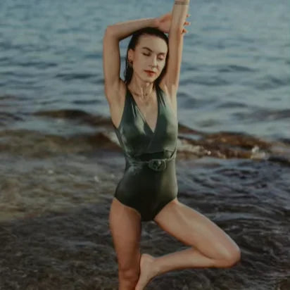 Custom New Bathing Suit  Classical Green Swim Wear Bikini Swimwear Women One Piece Swimsuit Nylon Spandex