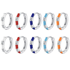New Arrival Summer Jewelry Earrings 925 Sterling Silver Cubic Zirconia Colorful Enamel Hoop Earrings